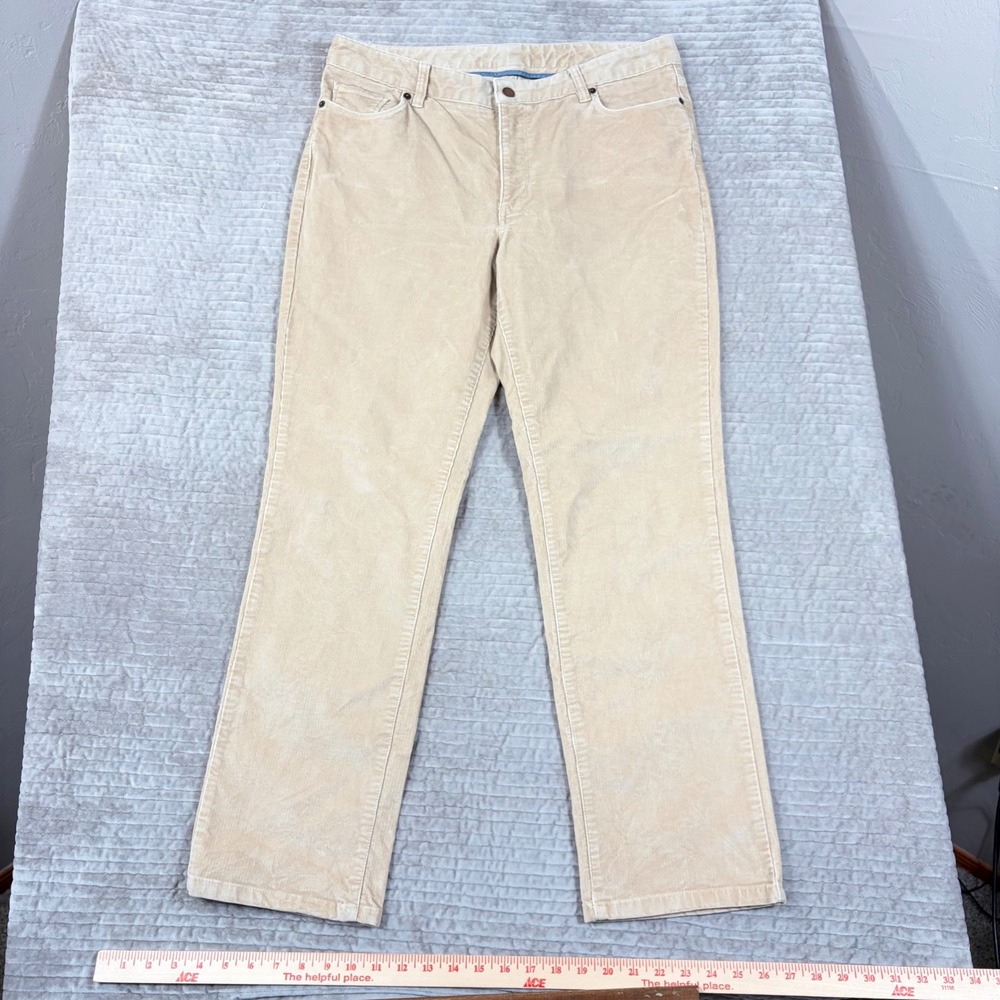 LL Bean Favorite Fit Corduroy Pants Womens 14 Reg Tan Beige Straight Leg 296906